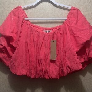 DO+BE Vibrant Pink coral Layered Sleeve Crop Top